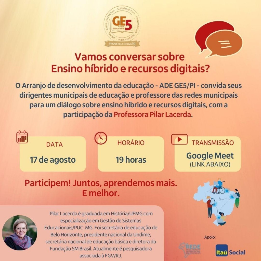 ADE GE5, do Piauí, promoveu Diálogo sobre ensino híbrido e recursos digitais com a Professora Pilar Lacerda